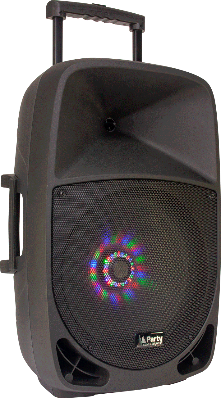 ENCEINTE PORTABLE 15’’/38CM - 800W AVEC USB, BLUETOOTH, FM ET MICRO VHF PARTY-15LED